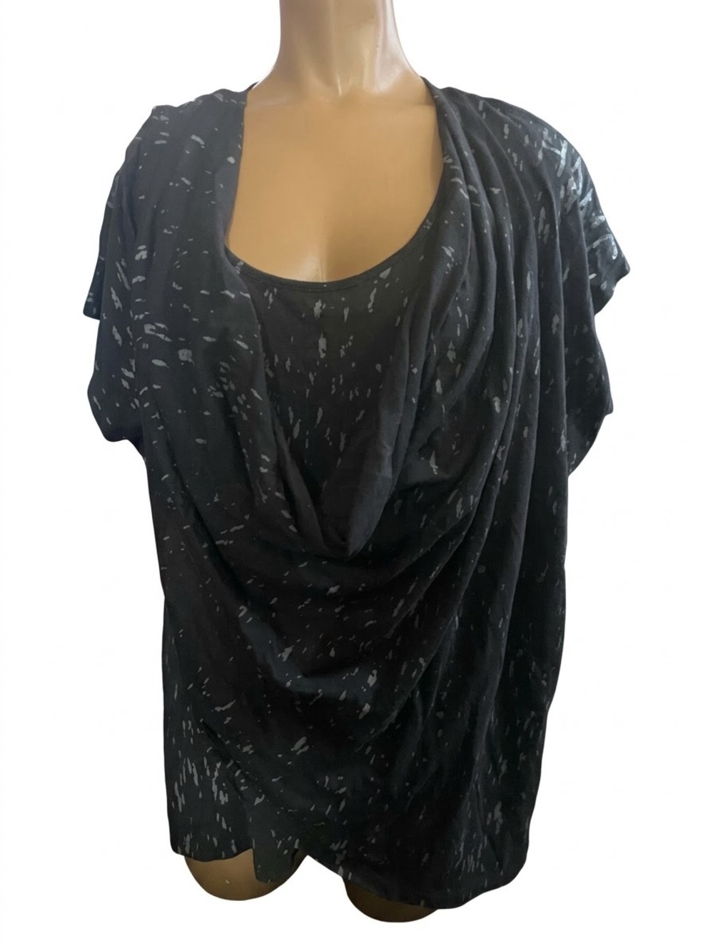 NWT Plus Sz2XL Black Gray Harley Davidson Cowl Splatter Cap Sleeve Shirt Womens